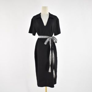 Zara Textured Midi Dress with Printed Belt
